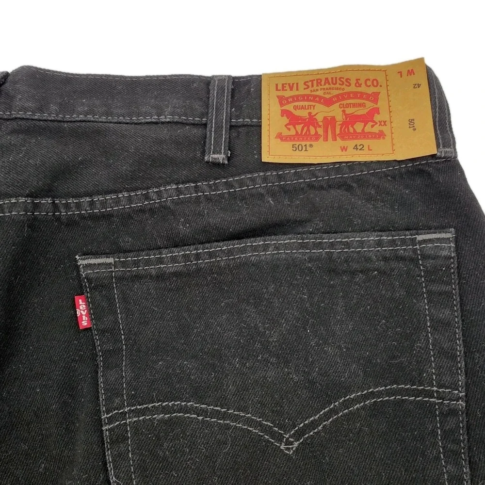 Levi's 501 Black Shorts Mens 42 / Inseam 12 Denim Unhemmed Bermuda Button Fly
